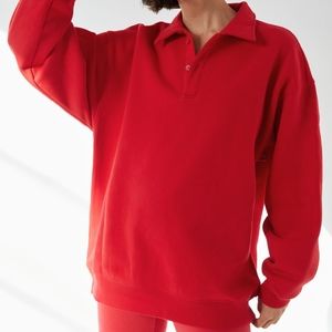 Aritzia TNA Cozy Fleece Boyfriend Polo in Lillooet, size 1